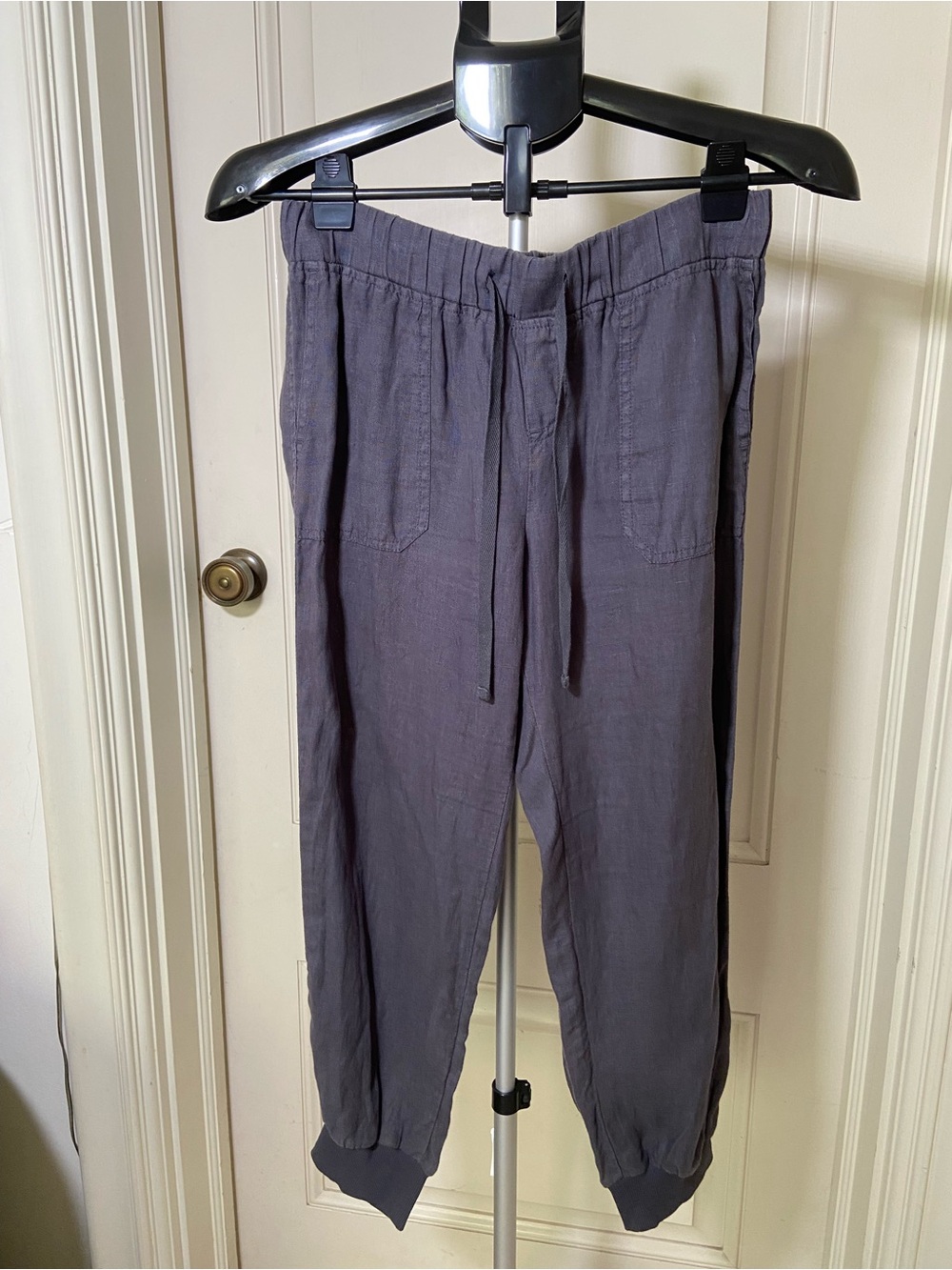 100% Linen Slate Gray Drawstring Jogger Pants